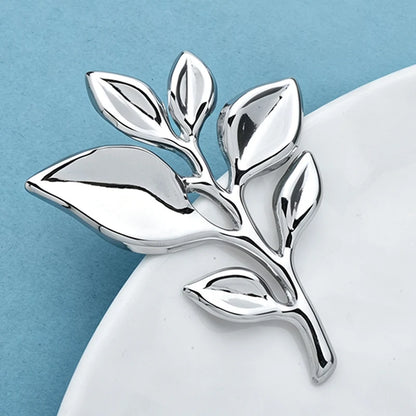 Wuli&baby Stianless Steel Leaves Brooches For Women Men 2-color Flowers Plants Easy-match Party Office Brooch Pin Gifts