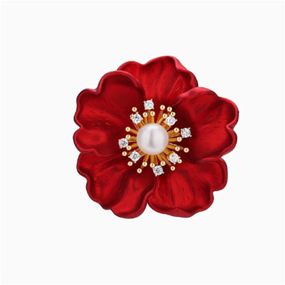 Exquisite Red Flower Brooches Shiny Rhinestone Crystal Flower Plant Enamel Pins Party Jewelry Accessories Gifts 2026