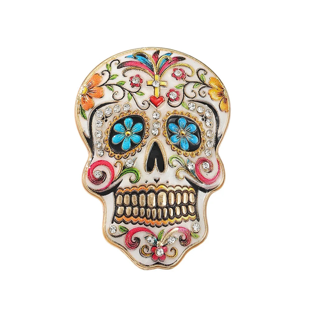 Halloween Sugar Skull Enamel Brooch Gothic Skeleton Pin Pumpkin Ghost Cat Badge for Coat Bag Day of The Dead Jewelry Party Gift