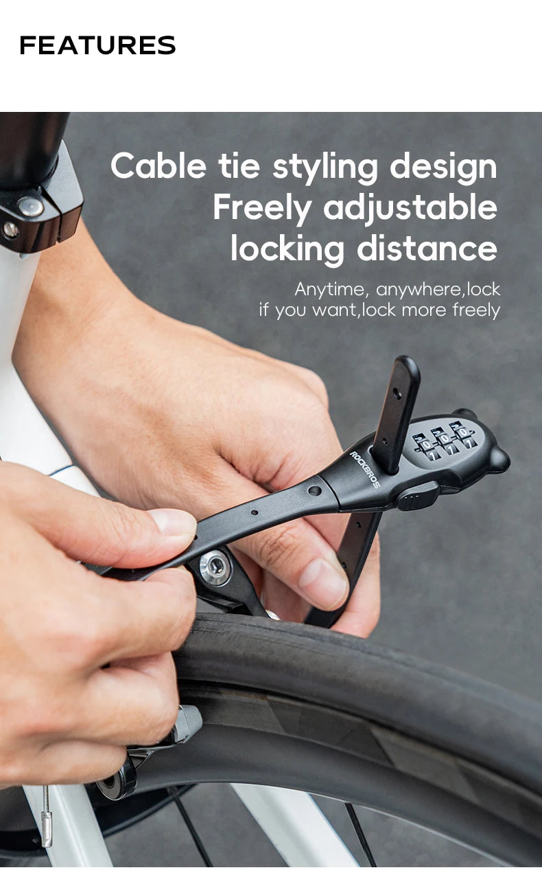 ROCKBROS Portable Bicycle Lock Cable Tie Zinc Alloy Lock Helmet Password Lock Anti-Theft Safety Freely Adjustable Rope Lock