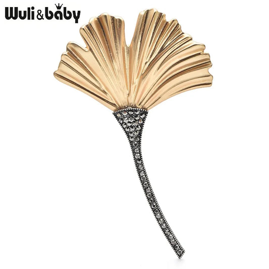 Wuli&baby Big Ginkgo Leaf Brooches For Women Men Charming Easy-match Plants Flower Party Office Brooch Pins Gifts