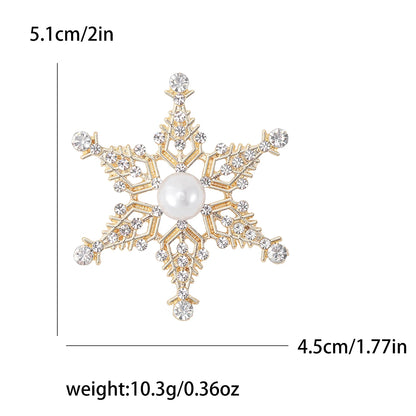 Christmas Rhinestone Snowflake Brooches for Women Unisex Pearl Ice Crystal Pins Office Party Friend Gifts Jewelry Accessories