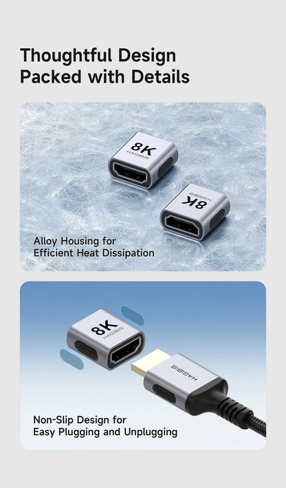 Hagibis HDMI Coupler 8K HDMI 2.1 Female to Female Connector Extension Cable Adapter for HDTV Monitor Laptops Projector Roku TV