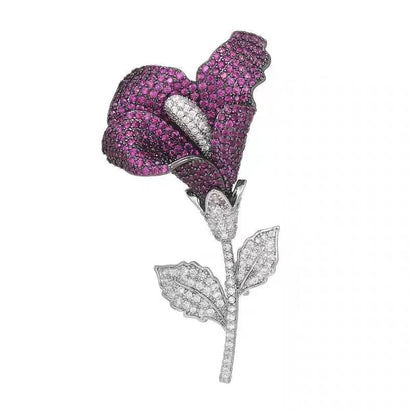 Micro Pave Flower Fashion Brooch Pins For Women Creative New Purple Luxury Handmade Brooches