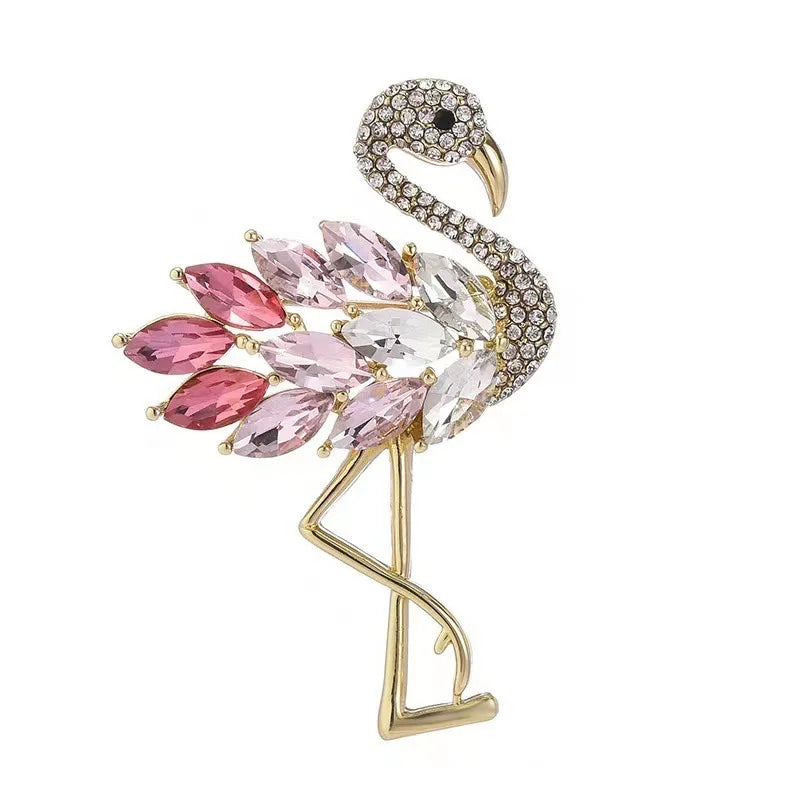 Trendy White Pink Crystal Flamingo Bird Brooches For Women Luxury Animal Inlaid Rhinestone Metal Brooch Pins Party Jewelry Gifts