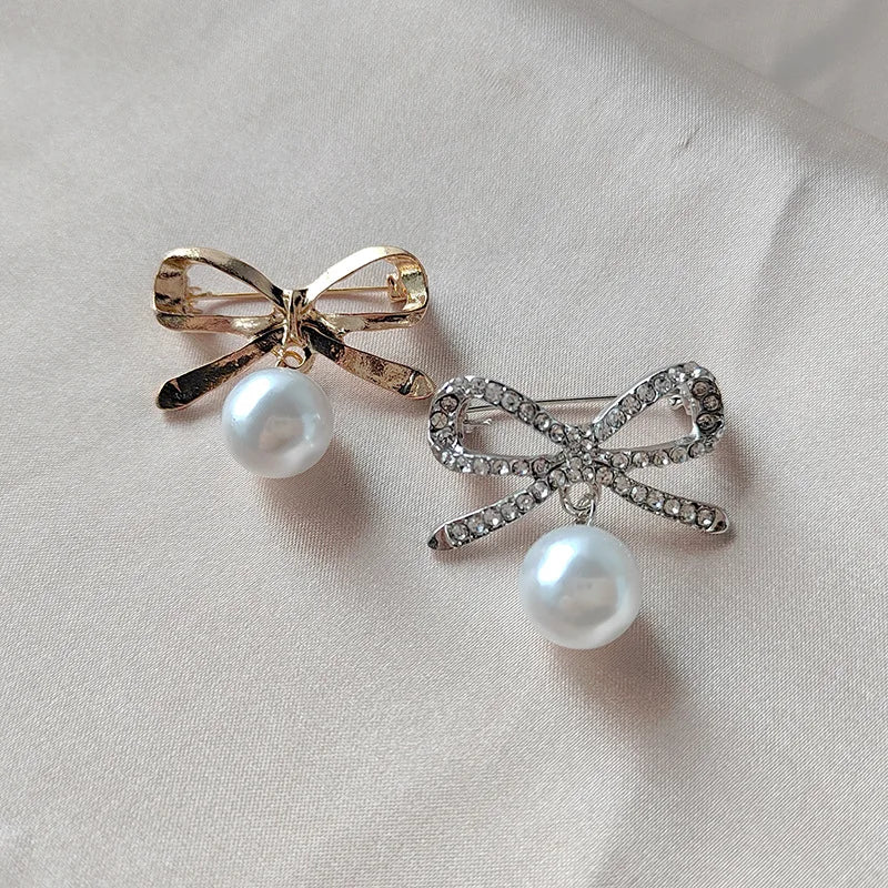 Sparkling Rhinestone Bow Brooch Crystal Pearl Bowknot Brooches For Women Men Wedding Party Office Pins Accessories Jewelry Gifts