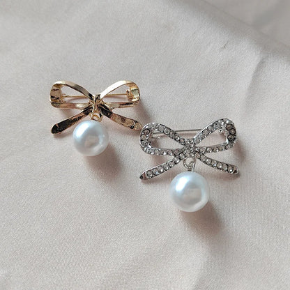 Sparkling Rhinestone Bow Brooch Crystal Pearl Bowknot Brooches For Women Men Wedding Party Office Pins Accessories Jewelry Gifts