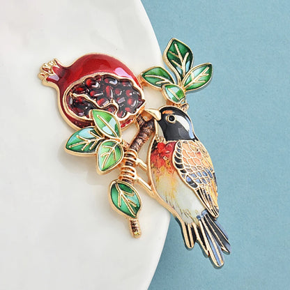 Wuli&baby Lovely Bird And Pomegranate Brooches For Women Unisex Beautiful Animal Fruits Flower Party Casual Brooch Pins Gifts