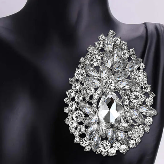 Beaut&Berry Luxury Crystal Flower Brooches for Women Unisex Water Drops Pins Friends Party Gifts Banquet Jewellery Accessories