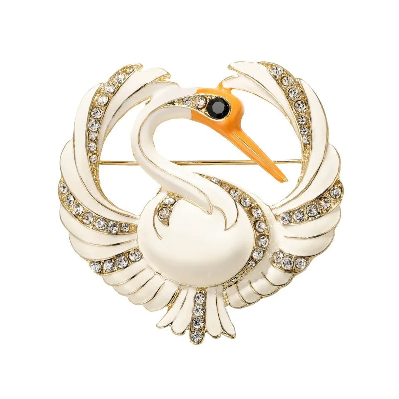 Vintage Classic Women Men Enamel Crystal Goose Badges Pins Palace Baroque Animal Design Unisex Bag Suit Accessories Brooches