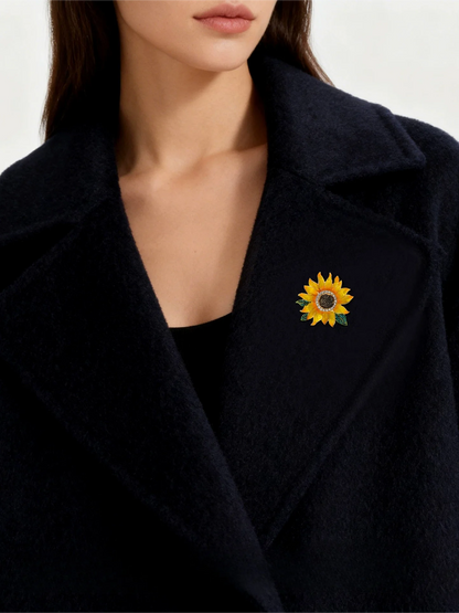 Sunflower Brooch for Women Enamel Rhinestone Flower Pin Elegant Suit Accessory for Wedding Party Gift