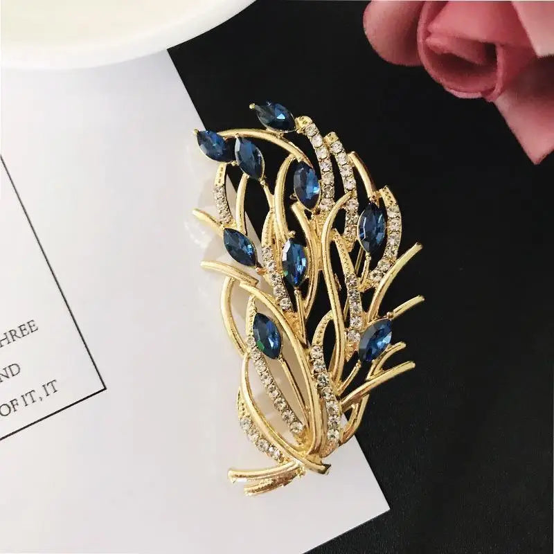 SKEDS Women Men Fashion Exquisite Crystal Feather Pearl Brooch Pin Elegant Classic Lady High-end Badges Accessories Gift