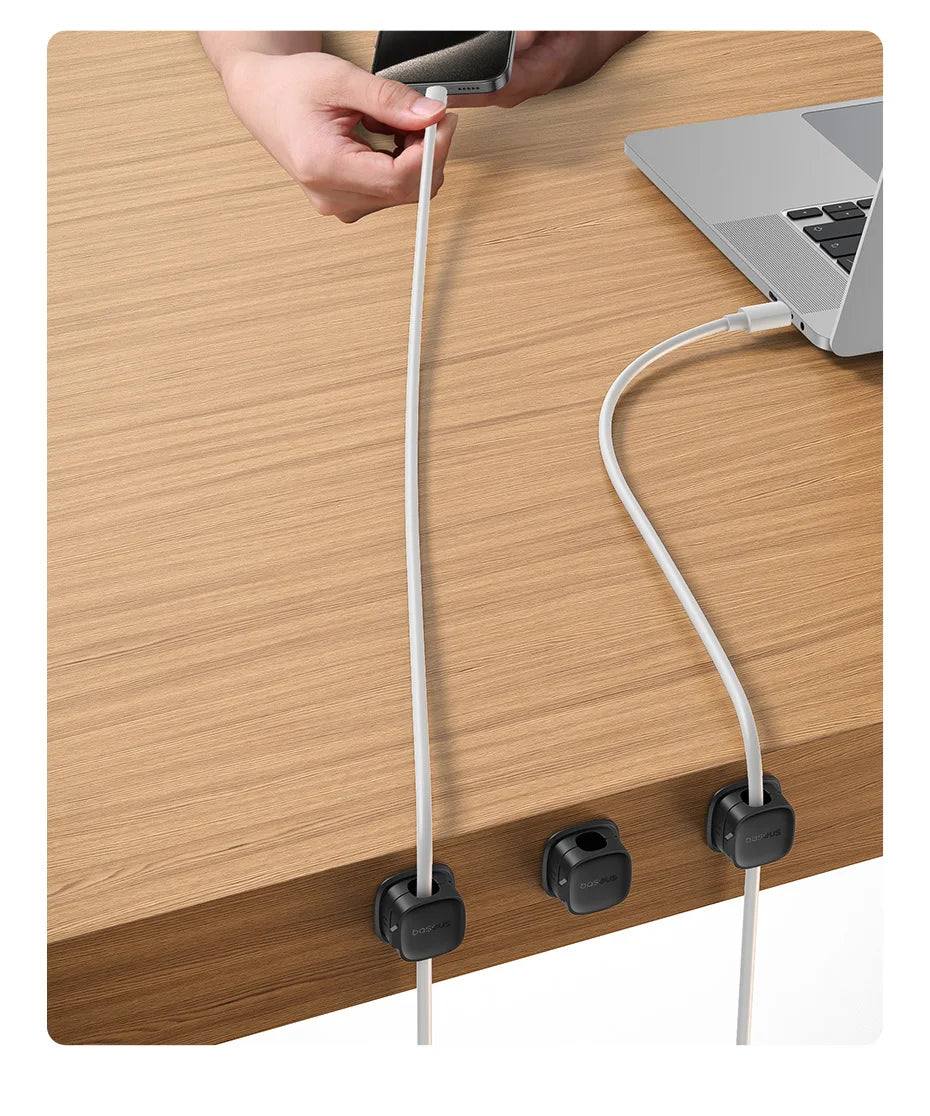 Baseus Cable Organizer Holder Magnetic Cable Smooth Adjustable Cord Holder Under Desk Cable Management Wire Keeper Cable Clips