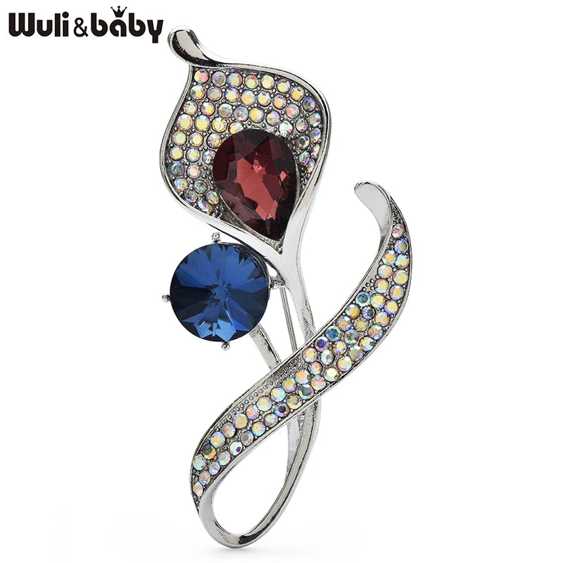 Wuli&baby Classical Rhinestone Lily Flower Brooches For Women Unisex 2-color All-match Plants Party Office Brooch Pins Gifts