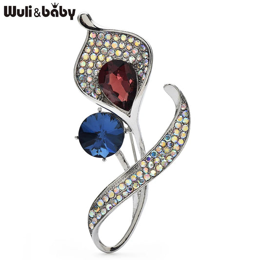 Wuli&baby Classical Rhinestone Lily Flower Brooches For Women Unisex 2-color All-match Plants Party Office Brooch Pins Gifts