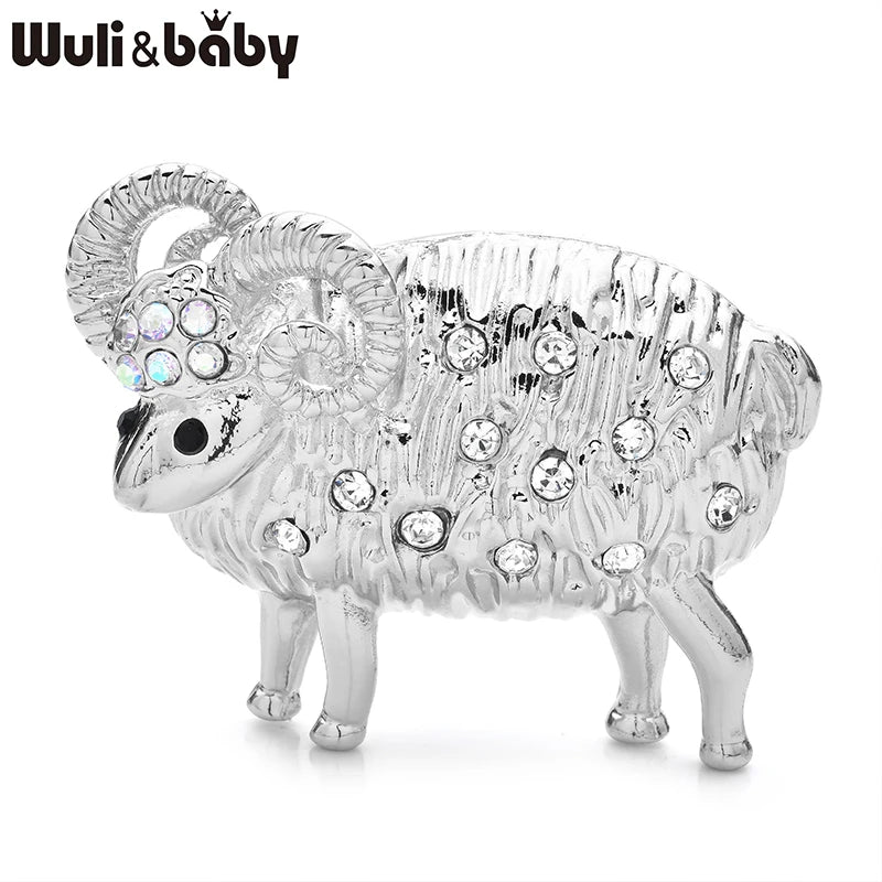 Wuli&baby Lovely Rhinestone Sheep Brooches For Women Unisex 2-color Alloy Year Of Goat Animal Party Office Brooch Pin Gifts