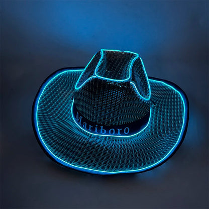 LED Glowing Cowgirl boy Hat Neon Luminous Bride Hat For Holiday Light Up Supplies Fluorescent Party Props Bachelorette Party Hat