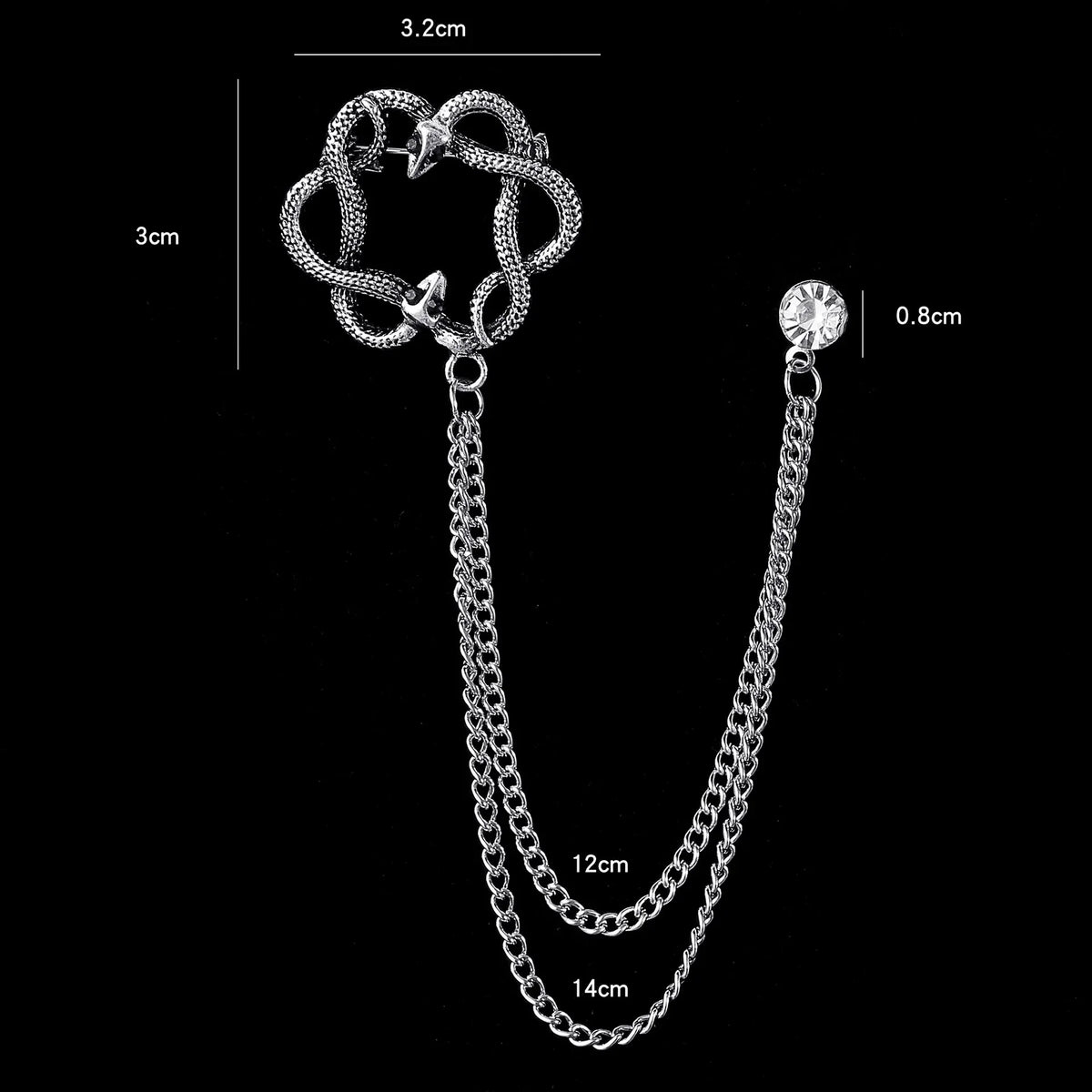 Retro Fashion Crystal Glasses Brooch Tassel Chain Snake Eagle Animal Lapel Pin Men Suit Shirt Collar Badge Jewelry Accessories