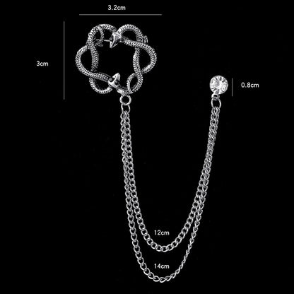 Retro Fashion Crystal Glasses Brooch Tassel Chain Snake Eagle Animal Lapel Pin Men Suit Shirt Collar Badge Jewelry Accessories