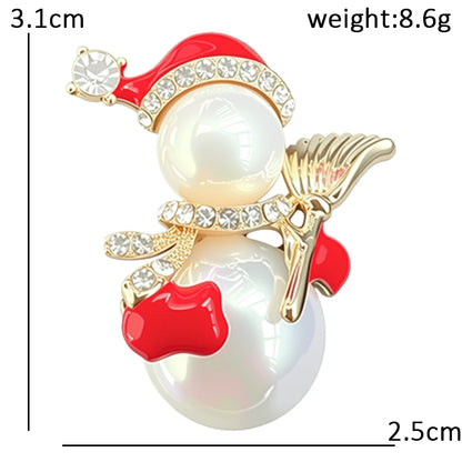 Wuli&baby Lovely Snowman Brooches Pins For Women Unisex Pearl Enamel Winter Snowman Christmas Brooch Pin New Year Gifts