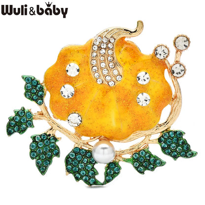 Wuli&baby Lovely Enamel Pumpkin Brooches For Women Unisex 3-color Rhinestone Plants Party Casual Clothes Brooch Pins Gifts