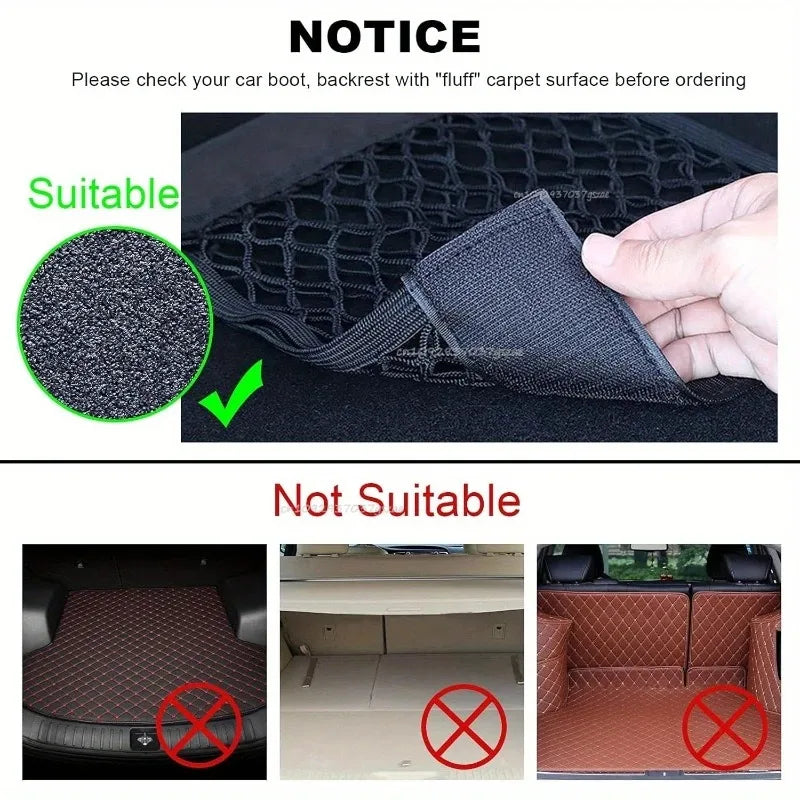 Car Storage Net Stretchable Mesh Pocket Net Magic Elastic Sticker …Universal Rear Mesh Trunk Seat Bag Pocket Cage Auto Organizer