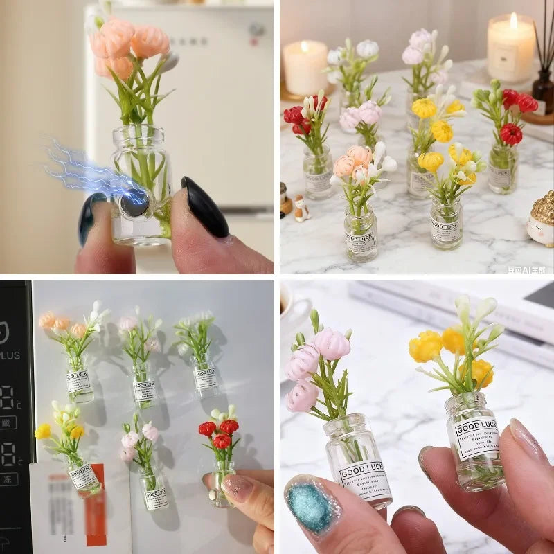 1/30Pcs Cute Mini Fridge Magnet Mini Small Vase frigerator Home 3D Vase Artificial Flower Magnet Kitchen Decoration Accessories