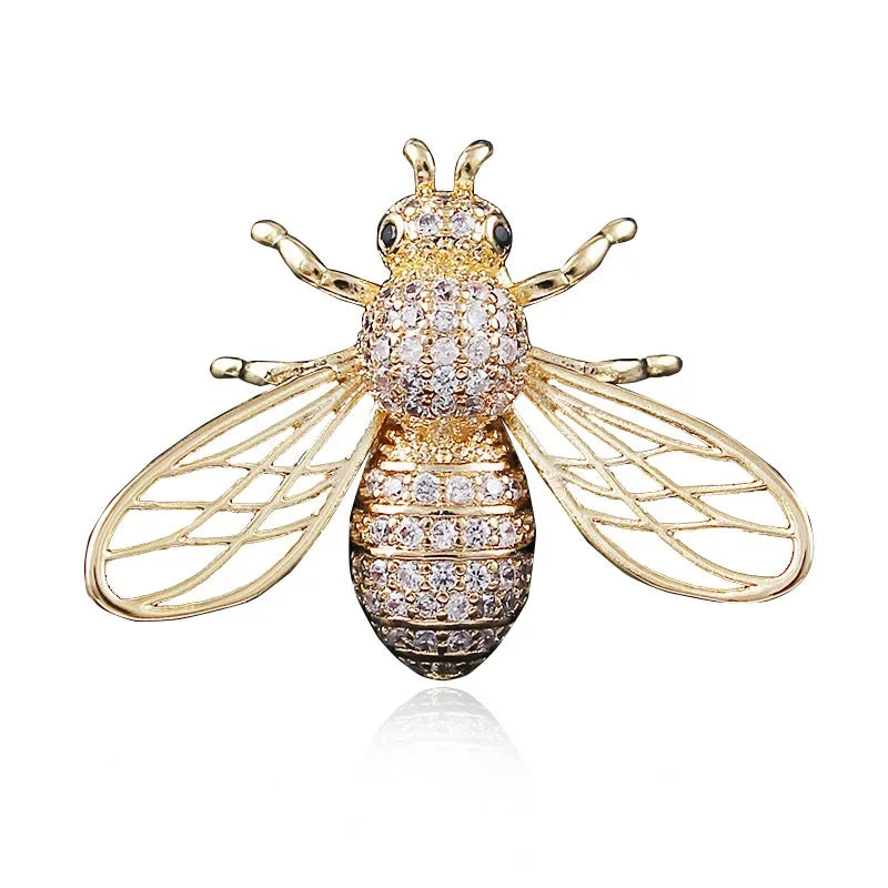 Trendy Animal Crystal Bee Brooch Metal Zircon Lapel Pins Men's Suit Shirt Small Collar Pin Corsage Jewelry for Women Accessories