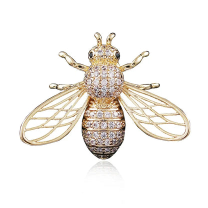 Trendy Animal Crystal Bee Brooch Metal Zircon Lapel Pins Men's Suit Shirt Small Collar Pin Corsage Jewelry for Women Accessories