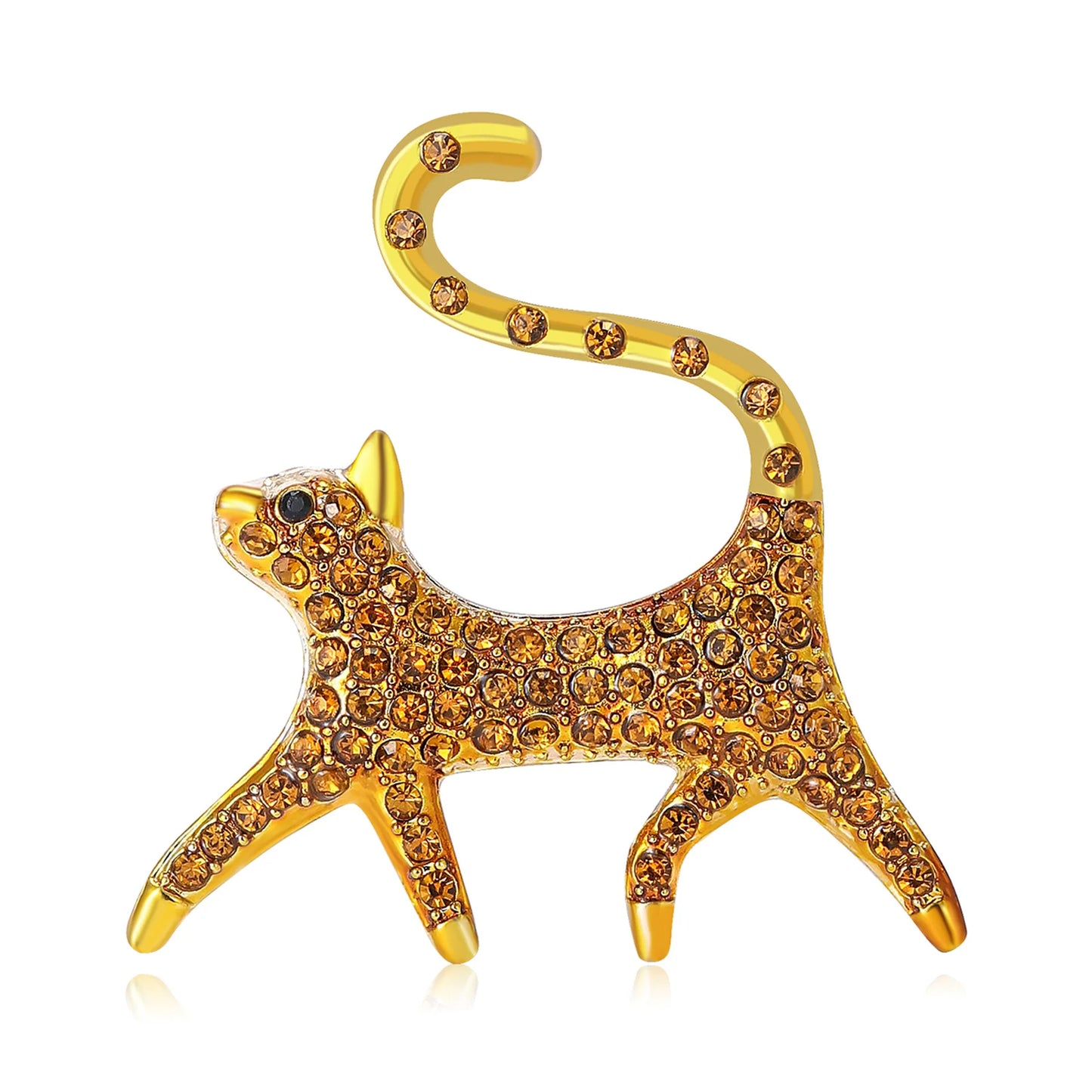 Cute Rhinestone Cartoon Cat with Tail Up Brooch For Women Men Kitten Animal Pets Suit Corsage Pin Jewelry Accessories Gift