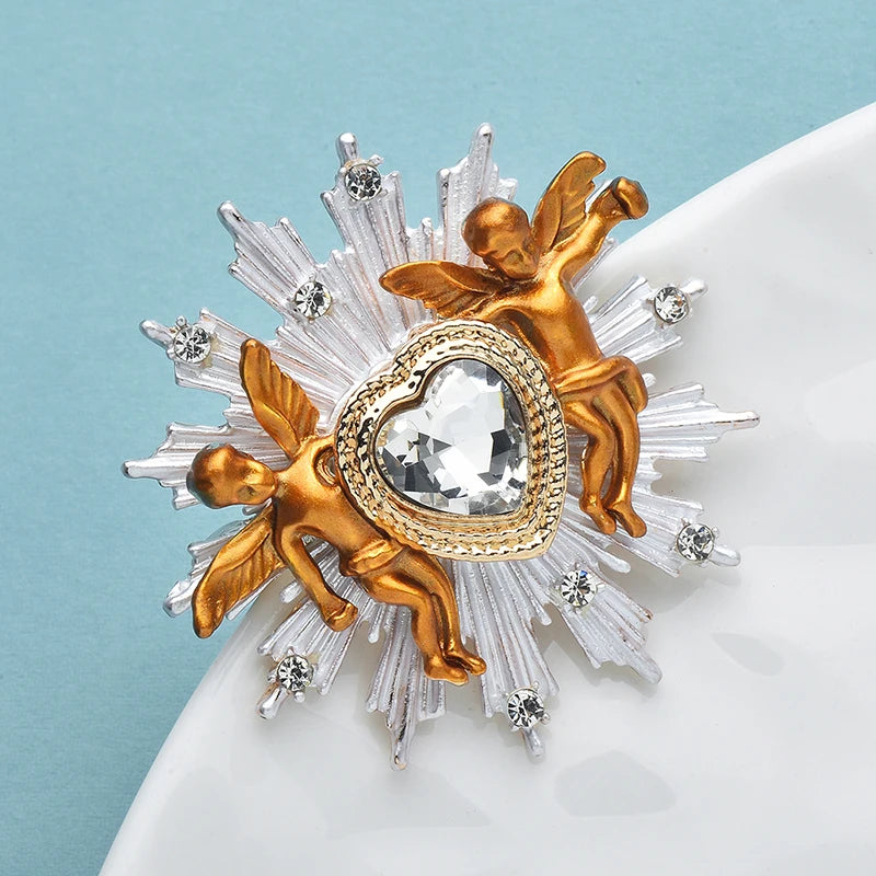 Wuli&baby Lovely Angels Heart Brooches For Women Men Enamel Beautiful Children Love Party Office Brooch Pins Gifts