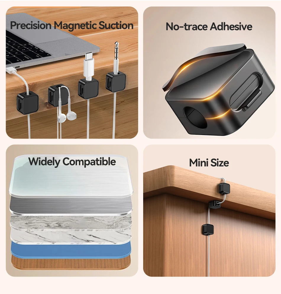 Rocoren Magnetic Cable Organizer Smooth Adjustable Cord Holder Magnet Desktop Cable Management Wire Protector Cable Clips Set