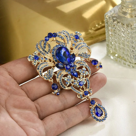 Ladies Vintage Rhinestone Hollow Flower Brooch Glass Pendant Corsage Banquet Party Dress Suit Pin