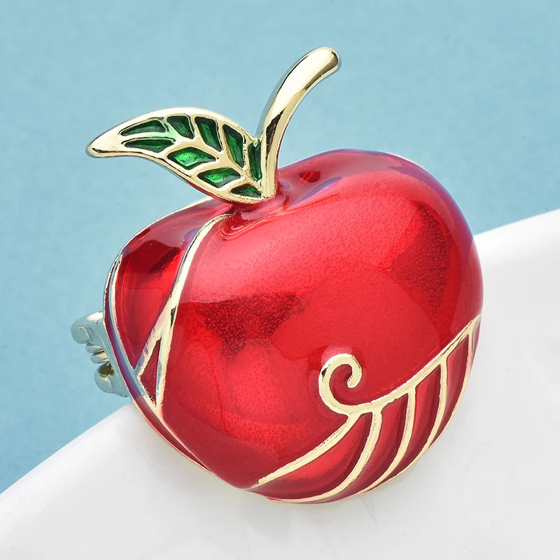 Wuli&baby Cute Red Apple Brooches Alloy Enamel Pretty Fruits Brooch For Women Children's Clothes Backpack Pins Gifts