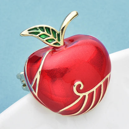 Wuli&baby Cute Red Apple Brooches Alloy Enamel Pretty Fruits Brooch For Women Children's Clothes Backpack Pins Gifts