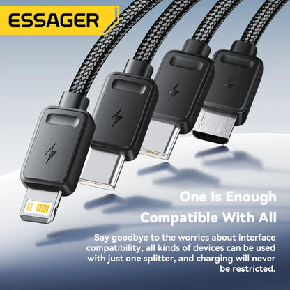 Essager-4-in-1 Fast Charging Cable for Travel, Type C Female to Multi USB, 2 Type C, Micro, Lightning Adapters