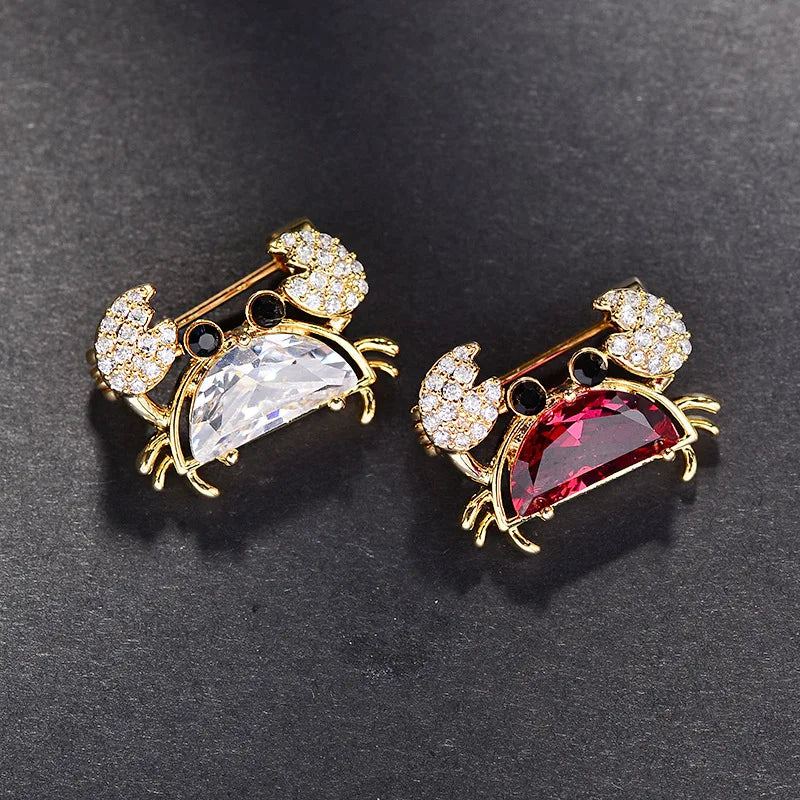Lovely Designed Multicolor Zircon Crab Brooches For Women Fashion Casual Crystal Animal Pins Party Clothes Jewelry Unisex Gift