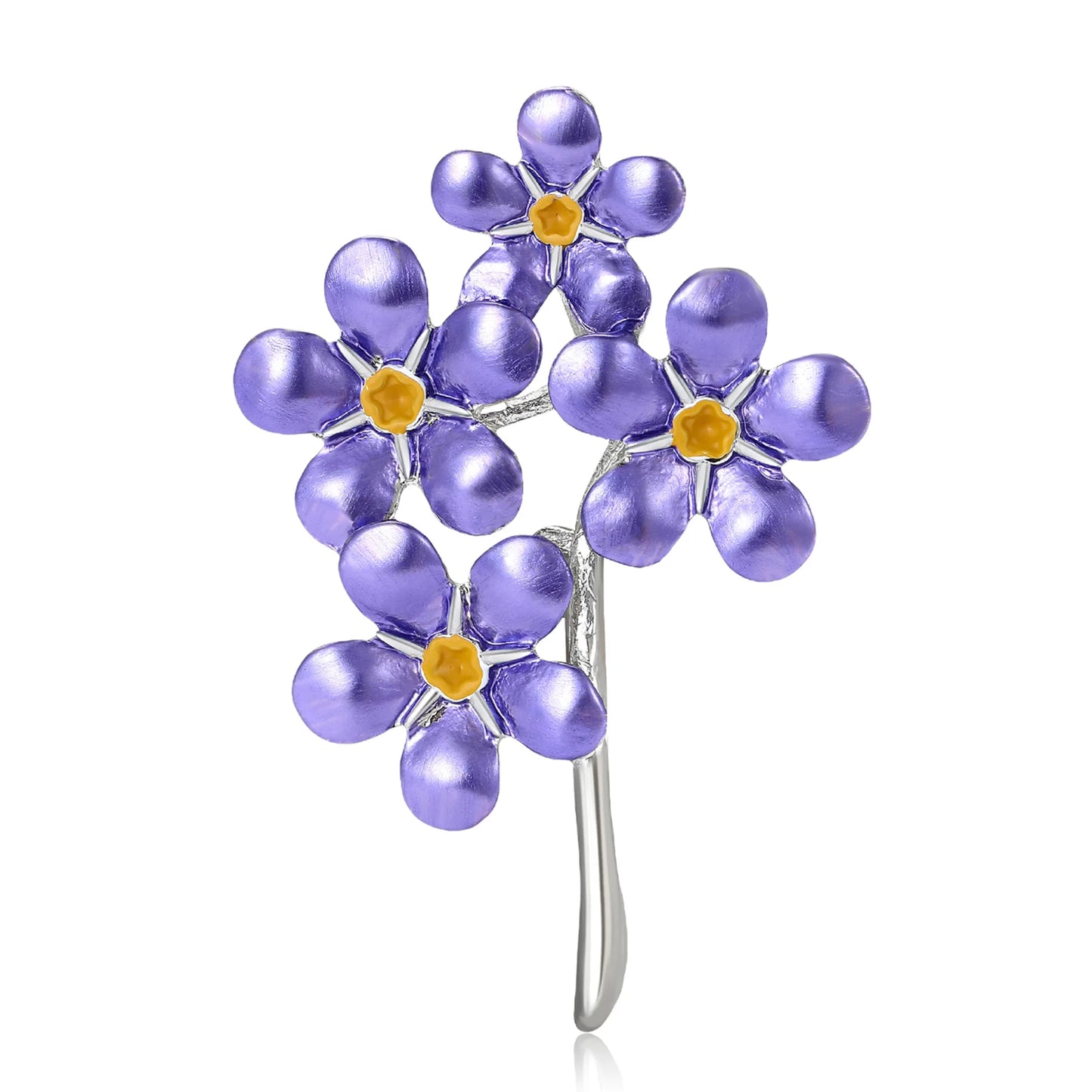 Beaut&Berry Trendy Forget Me Not Blue Flower Brooches for Women Unisex Enamel Plant Pins Casual Party Accessories Gifts Friends
