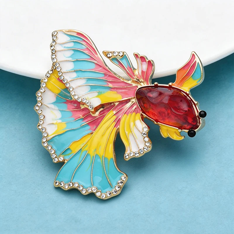 Wuli&baby Vintage Enamel Fish Brooches For Women Unisex Beautiful Big Tail Fish Water Animal Party Office Brooch Pins Gifts