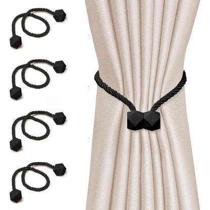 2/4pcs Curtain Tiebacks with Strong Magnet Thick Rope Design Bedroom Living Room Kitchen Durable for Office, Home Decoration