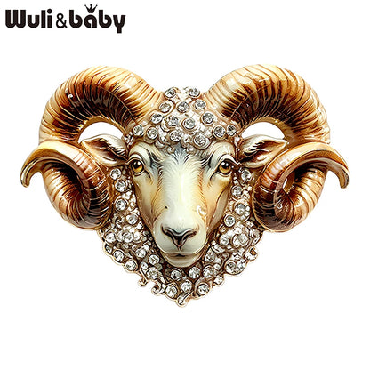 Wuli&baby Strong Goat Brooches For Women Men 2-color Enamel Rhinestone Year Of the Goat Animal Party Brooch Pins New Year Gifts