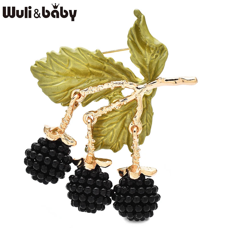 Wuli&baby Cute Fruits Brooches For Women Unisex 2-color Enamel Red Purple Plants Party Office Brooch Pins Gifts