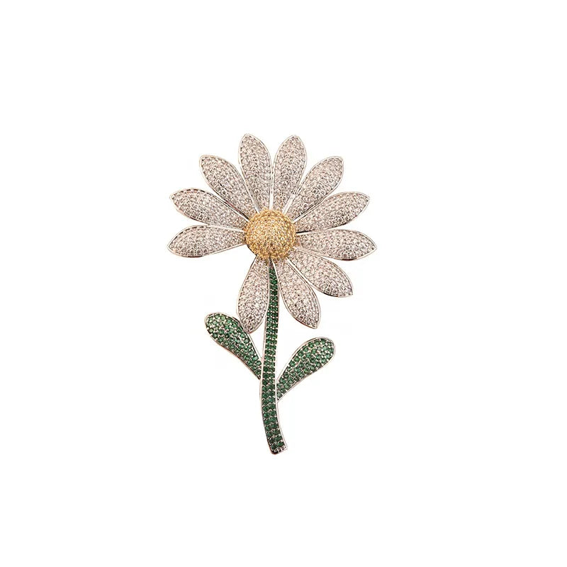 SHMIK High-end Women Girls Fashion Elegant Crystal Daisy Brooch Badges Fashion Exquistie Lady Wedding Party Pin Jewelry Buckles