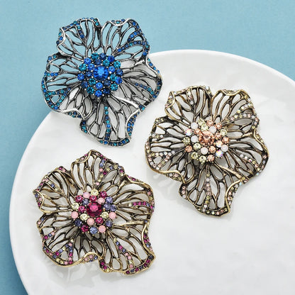 Wuli&baby High Quality Hollow Out Flower Brooches 4-color Crystal Plants Brooch Pins For Women's Clothes Bags Gifts