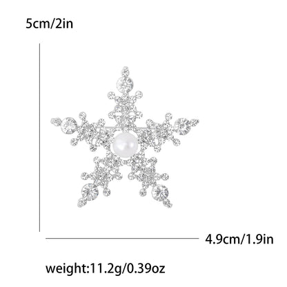 Christmas Rhinestone Snowflake Brooches for Women Unisex Pearl Ice Crystal Pins Office Party Friend Gifts Jewelry Accessories