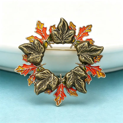 Wuli&baby Enamel Leaves Wreath Brooches For Women Unisex Beautiful Flower Circle Christmas New Year Brooch Pin Gifts