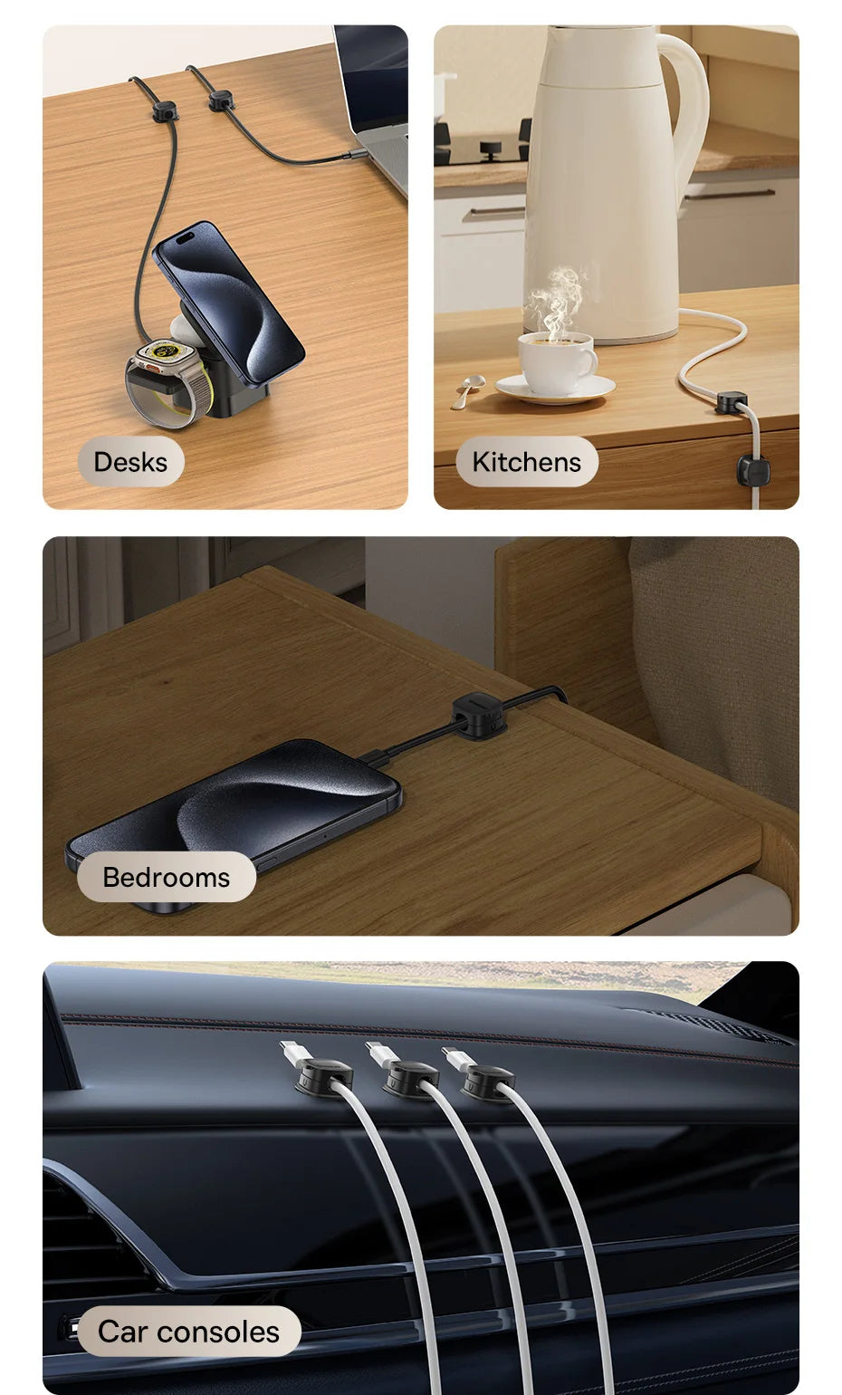 Baseus Cable Organizer Holder Magnetic Cable Smooth Adjustable Cord Holder Under Desk Cable Management Wire Keeper Cable Clips