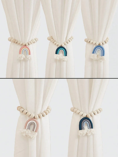 Magnetic Rainbow Curtains Magnetic Clasp Wooden Bead Backing Curtain Decoration Applicable Curtains Bedroom Kitchen Curtains