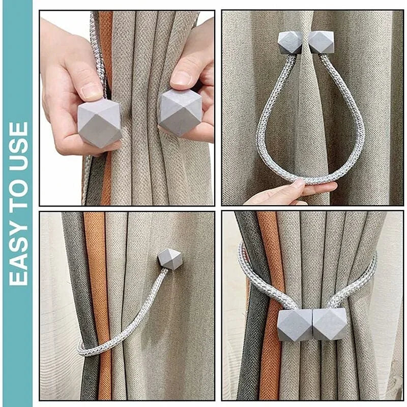 2pcs Curtain Tiebacks with Strong Magnet Thick Rope Design Bedroom Living Room Kitchen Durable Plastic Home Decor Accessory