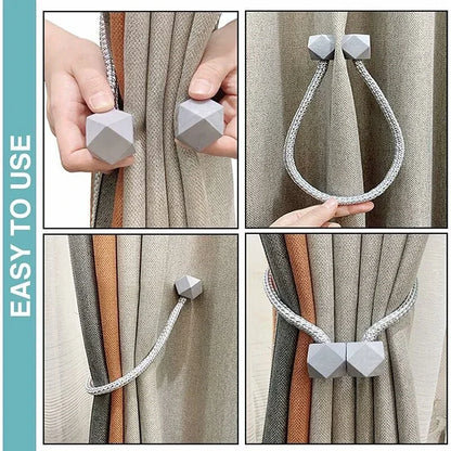 2pcs Curtain Tiebacks with Strong Magnet Thick Rope Design Bedroom Living Room Kitchen Durable Plastic Home Decor Accessory